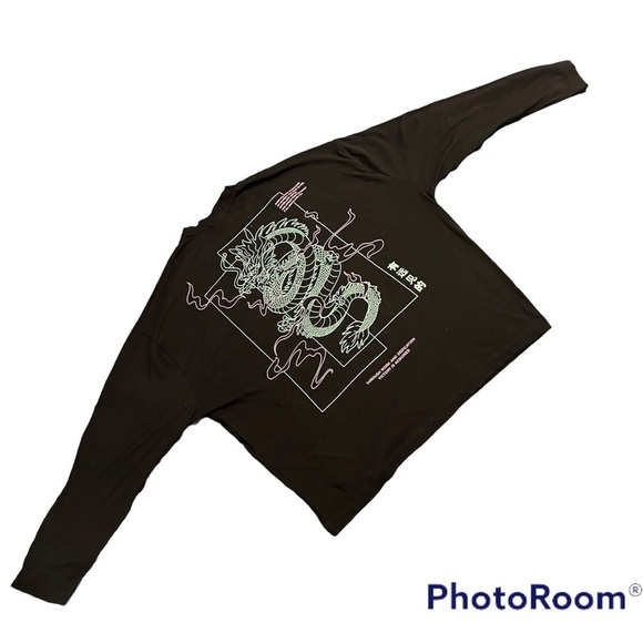 Asos design Graphic Long sleeve Black T-Shirt Sz M - Picture 1 of 2